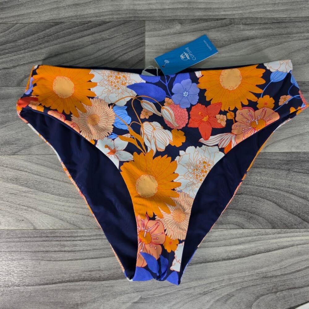 Cupshe Sun Blooming Floral Reversible Bikini Bottoms Medium Med NWT Retro 70s